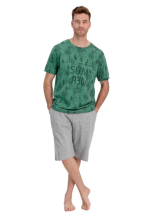 Pijamale bărbați, bluză cu mânecă scurtă și pantaloni tip bermudă cu buzunare, verde