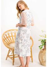 Rochie damă cu dantelă, mânecă 3/4 și decolteu V, imprimeu floral roz