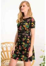 Rochie damă cu mânecă scurtă și imprimeu floral, culoare negru