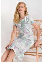 Rochie damă, mânecă scurtă și decolteu rotund, imprimeu floral roz