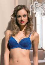Sutien damă Bella Donna cu bretele detașabile, push-up, bej, efect dantelă- albastru