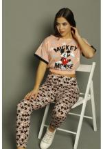 Pijama Dama din Bumbac cu maneca scurtă și pantaloni lungi – Set cu Imprimeu Mickey Mouse