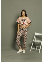 Pijama Dama din Bumbac cu maneca scurtă și pantaloni lungi – Set cu Imprimeu Mickey Mouse