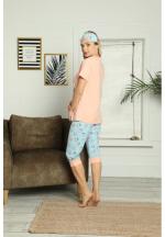 Pijama Dama din Bumbac – Set cu Tricou și Pantaloni 3/4 cu Mansetă si Masca de Dormit, Imprimeu Yummy