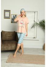 Pijama Dama din Bumbac – Set cu Tricou și Pantaloni 3/4 cu Mansetă si Masca de Dormit, Imprimeu Yummy