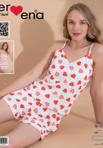 Pijama damă, 100% bumbac, maiou și short, imprimeu inimi