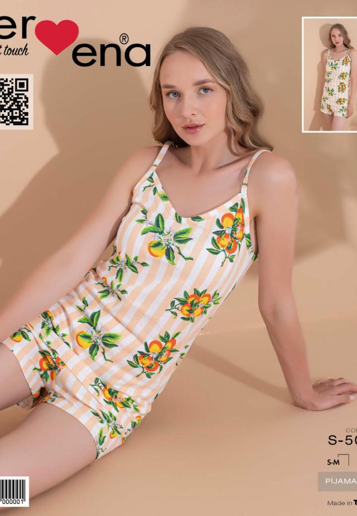 Pijama damă, 100% bumbac, maiou și short, imprimeu lamai