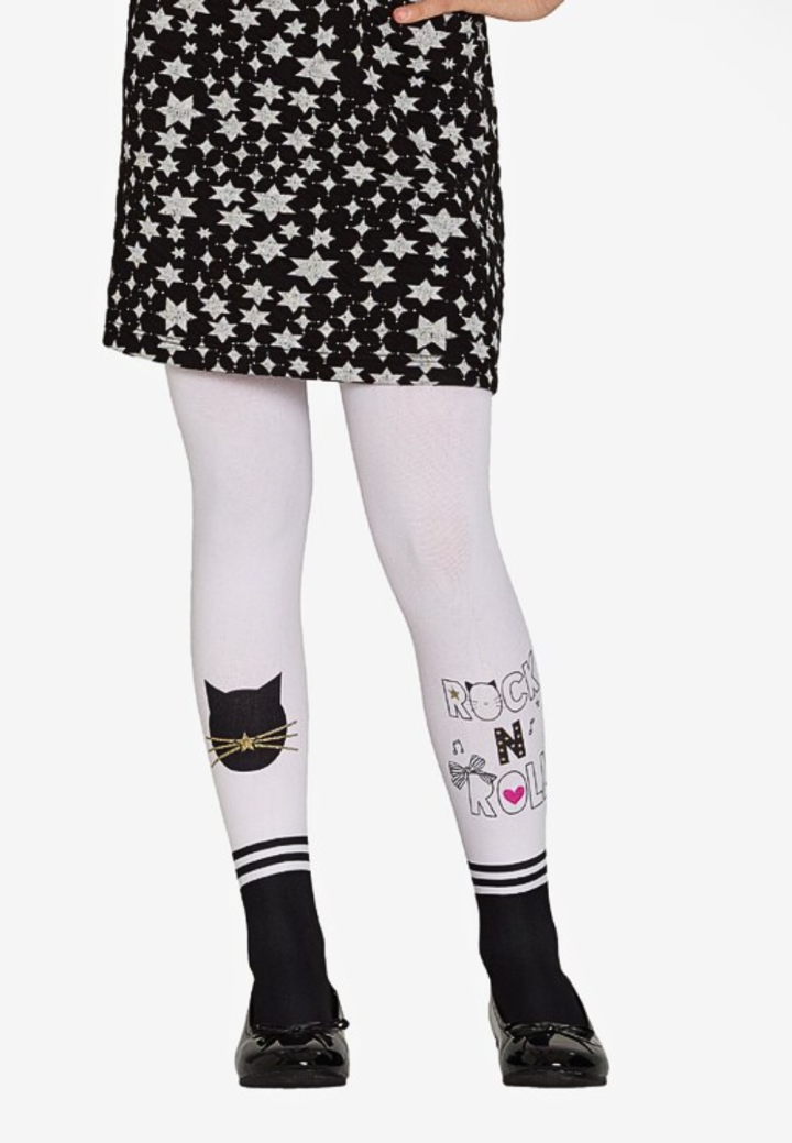 Dres fetițe Penti Pretty ,,Cat Rocks" 70 DEN- mat, opac, culoare alb