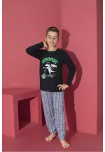 Pijama băieți cu mânecă lungă și pantaloni lungi, imprimeu Scooter, bleumarin