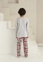 Pijama băieți, mânecă lungă si pantaloni lungi, imprimeu Super Kids, gri
