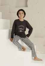 Pijama pentru băieți cu mânecă lungă si pantaloni lungi, imprimeu Happy Children's Day