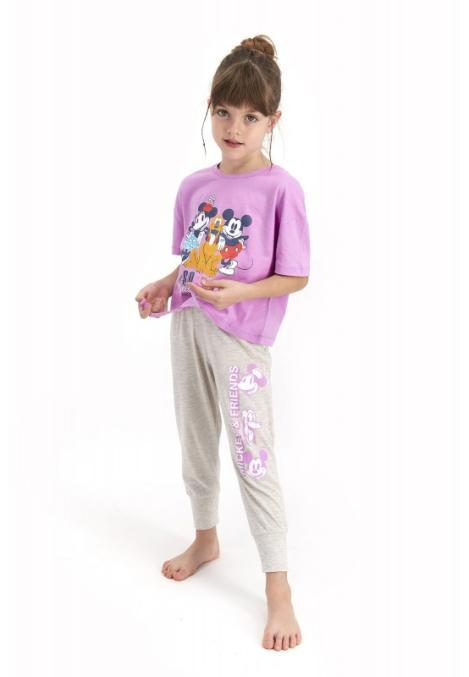 Pijama pentru fetițe Disney, bluza cu maneca scurtă și pantaloni lungi, imprimeu Mickey & Friends, mov