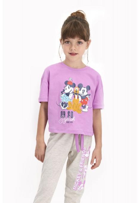 Pijama pentru fetițe Disney, bluza cu maneca scurtă și pantaloni lungi, imprimeu Mickey & Friends, mov