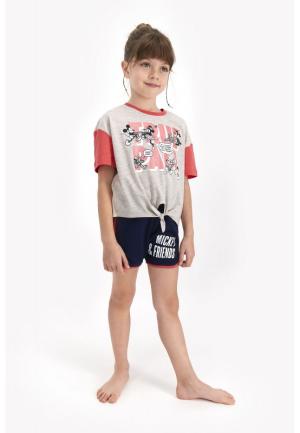 Pijama pentru fetițe Disney, tricou si pantalon scurt, model True Pals, gri