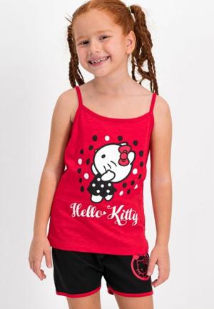 Pijama fete cu maiou și pantalon scurt, imprimeu Hello Kitty, Rosu