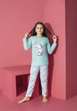 Pijama Fete, Mânecă Lungă, Imprimeu elefant, Blue
