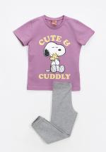 Pijama fetițe mov cu imprimeu „Cute & Cuddly” – bumbac 100%