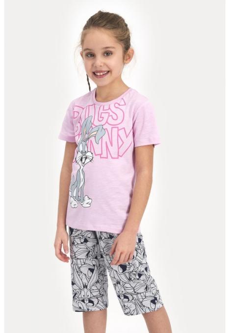 Pijama pentru fetițe Disney, bluza cu maneca scurtă și pantaloni 3/4, imprimeu Bugs Bunny, roz