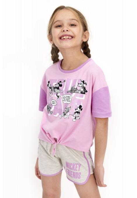 Pijama pentru fetițe Disney, tricou si pantalon scurt, model True Pals, roz