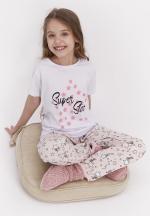 Pijama pentru copii cu tricou și pantaloni lungi, imprimeu cu mesaj și stelute, Alb