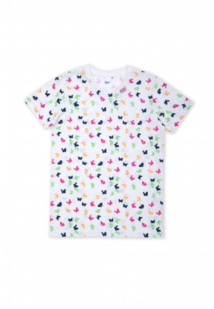 Tricou pentru fetițe, din bumbac, imprimeu fluturi, alb