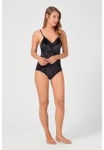 Body dama din catifea, decoltat, inchidere cu nasture, culoare negru