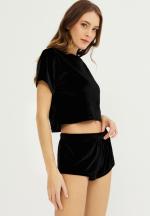 Set damă Cottonhill, tricou și short din catifea, Negru