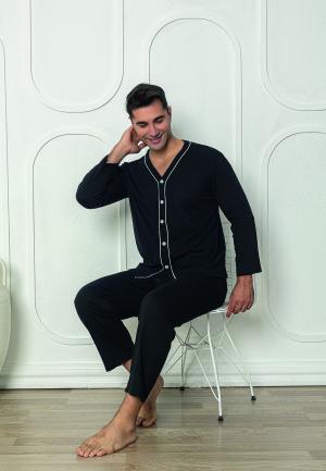 Pijama bărbați din bumbac cu mânecă lungă și pantaloni lungi