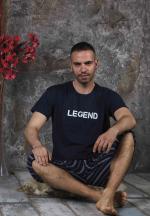 Pijama bărbați din bumbac – tricou cu imprimeu "LEGEND"- Bleumarin