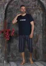 Pijama bărbați din bumbac – tricou cu imprimeu "LEGEND"- Bleumarin