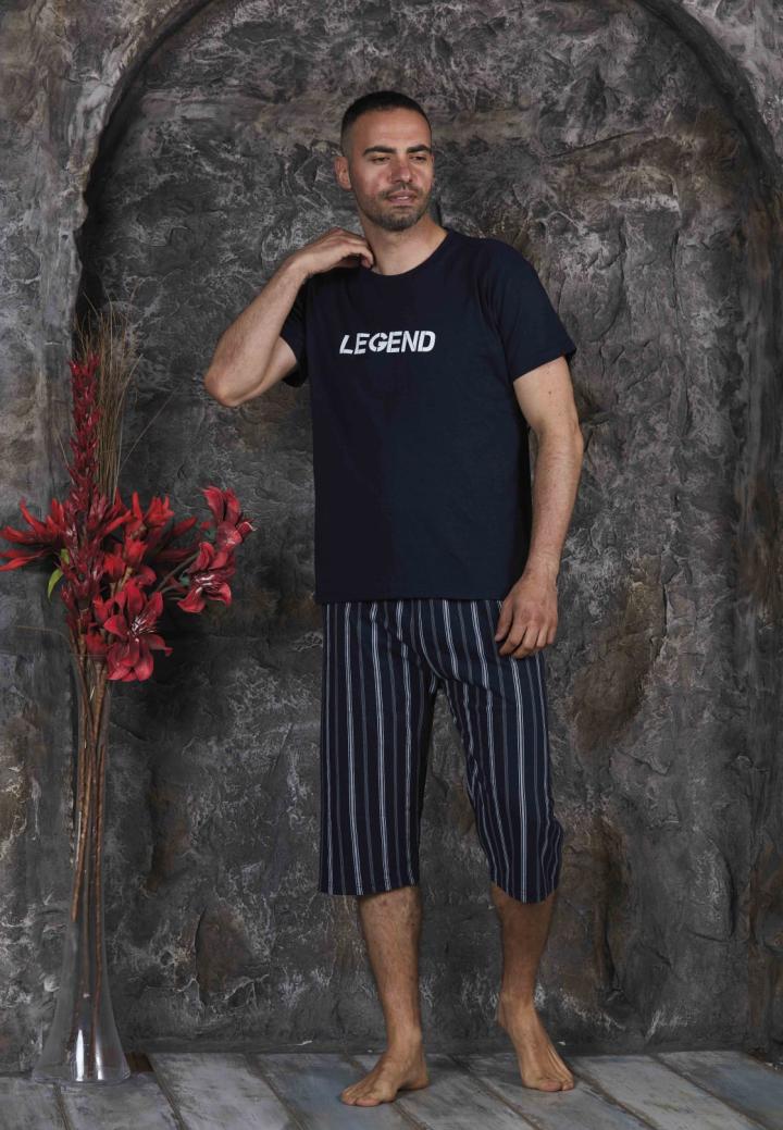 Pijama bărbați din bumbac – tricou cu imprimeu "LEGEND"- Bleumarin