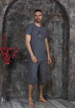 Pijama bărbați din bumbac – tricou cu imprimeu "SURF THE WAVE" - Gri