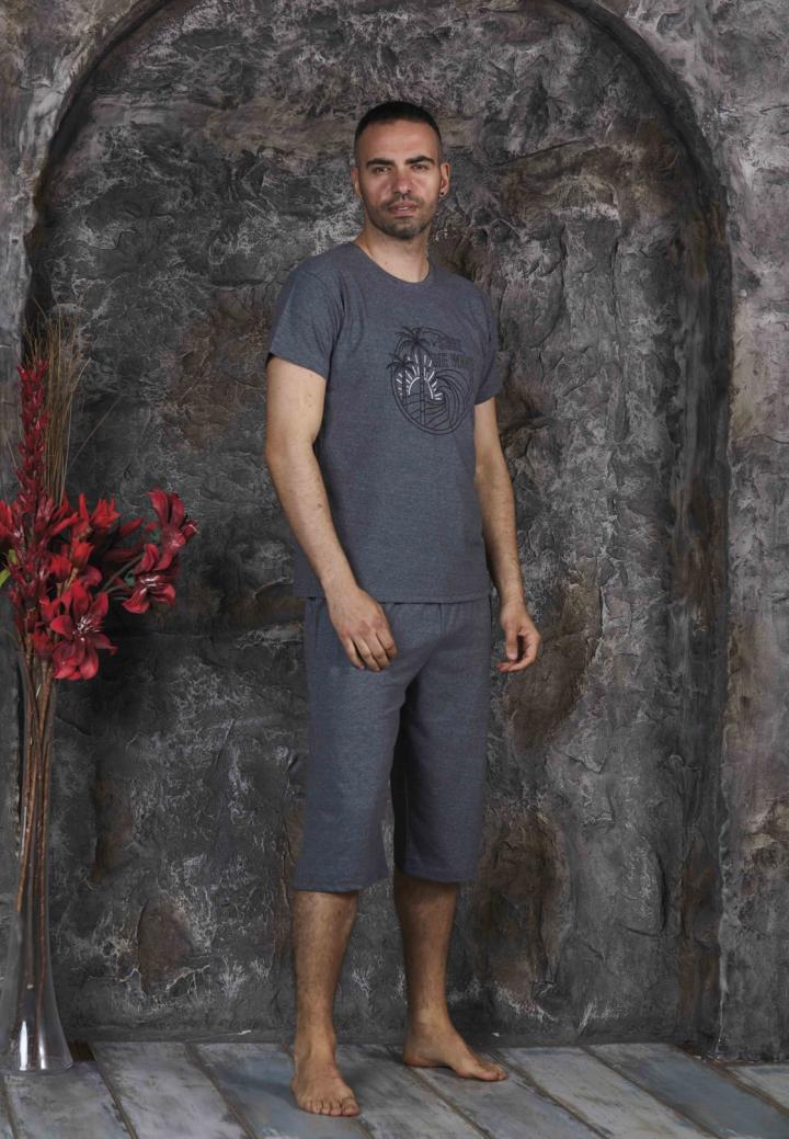 Pijama bărbați din bumbac – tricou cu imprimeu "SURF THE WAVE" - Gri
