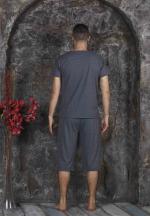Pijama bărbați din bumbac – tricou cu imprimeu "SURF THE WAVE" - Gri