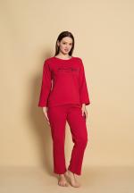 Pijama damă cu mânecă lungă și pantaloni lungi asortați, imprimeu ,,Beautiful Day"