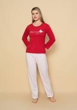Pijama damă cu mânecă lungă și pantaloni lungi asortați, imprimeu ,,Dreaming"