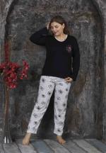 Pijama damă, cu mânecă lungă și pantaloni lungi din bumbac, imprimeu floral, mov