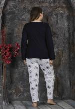 Pijama damă, cu mânecă lungă și pantaloni lungi din bumbac, imprimeu floral, mov