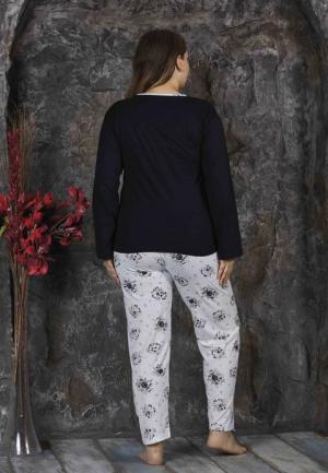 Pijama damă, cu mânecă lungă și pantaloni lungi din bumbac, imprimeu floral, mov