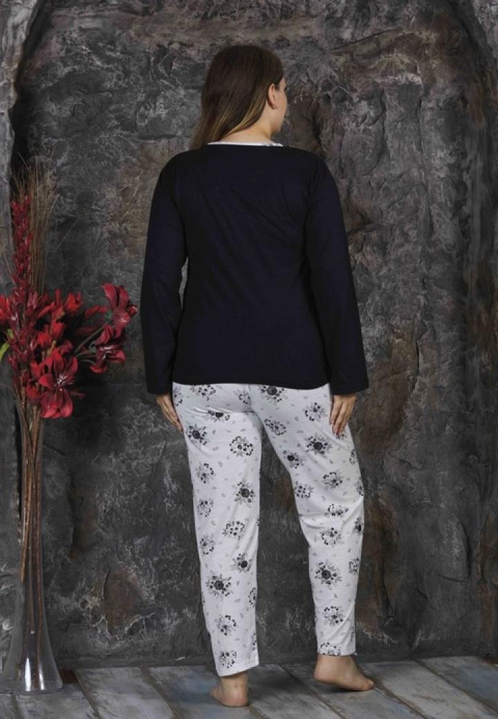 Pijama damă, cu mânecă lungă și pantaloni lungi din bumbac, imprimeu floral, mov