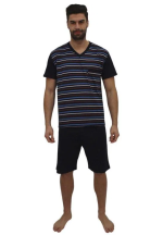 Pijama bărbați din bumbac, mânecă scurtă și pantaloni scurti- culoare negru