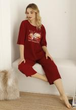 Pijama damă, culoare bordo, imprimeu Imperfect