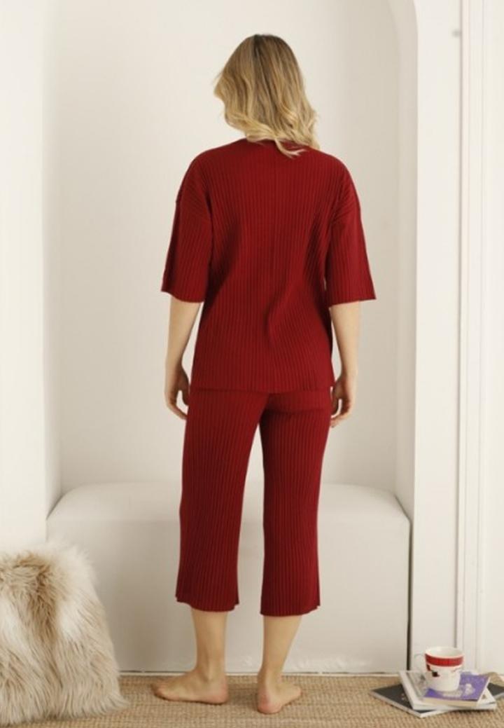 Pijama damă, culoare bordo, imprimeu Imperfect