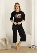 Pijama damă, culoare negru, imprimeu Imperfect