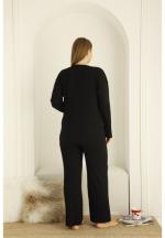 Pijama damă, mânecă lungă și pantaloni lungi cu imprimeu Time For Love, NEGRU