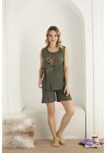 Pijama damă, maneca scurta si pantaloni scurti, culoare gri, imprimeu ,,Love''