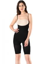 Body modelator dama cu pantalon 3/4, decolteu adanc si rotund sub bust, culoare negru