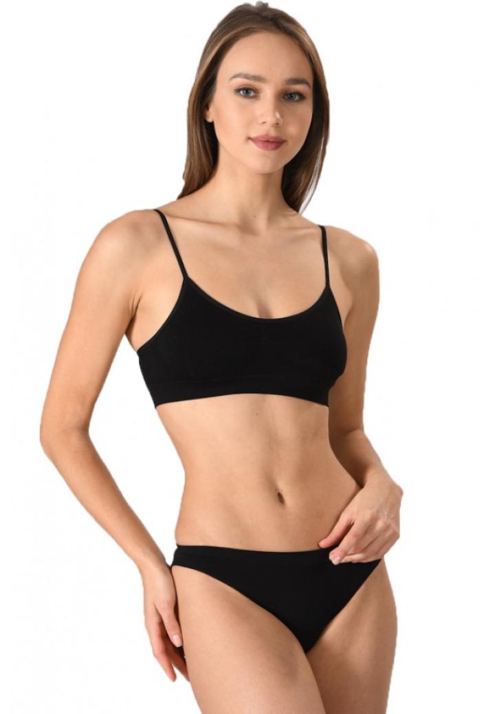 Bustiera dama elastica cu bretele subtiri, material lejer si elastic, culoare negru