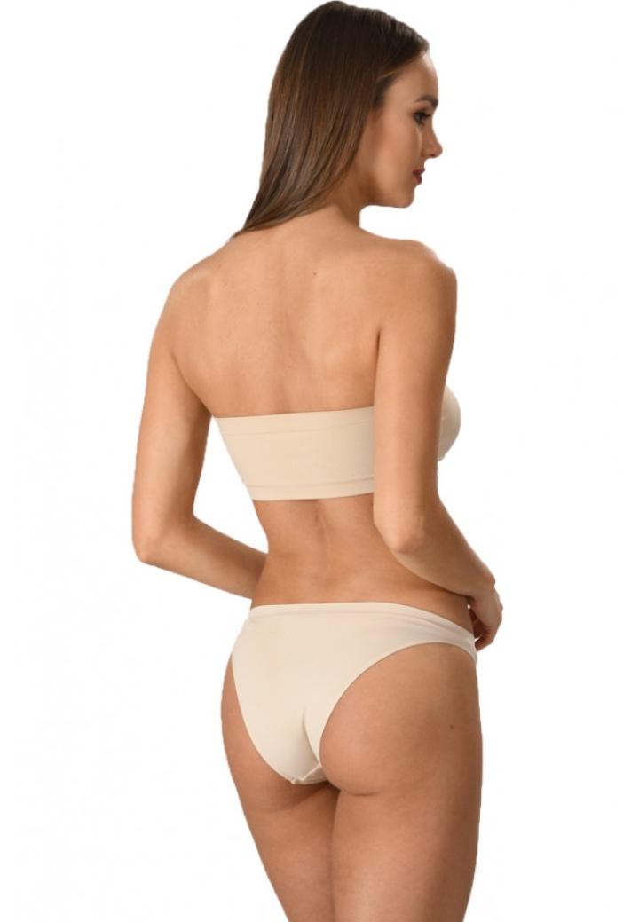 Bustiera dama elastica fara bretele, cu pad-uri, material lejer si elastic, culoare bej
