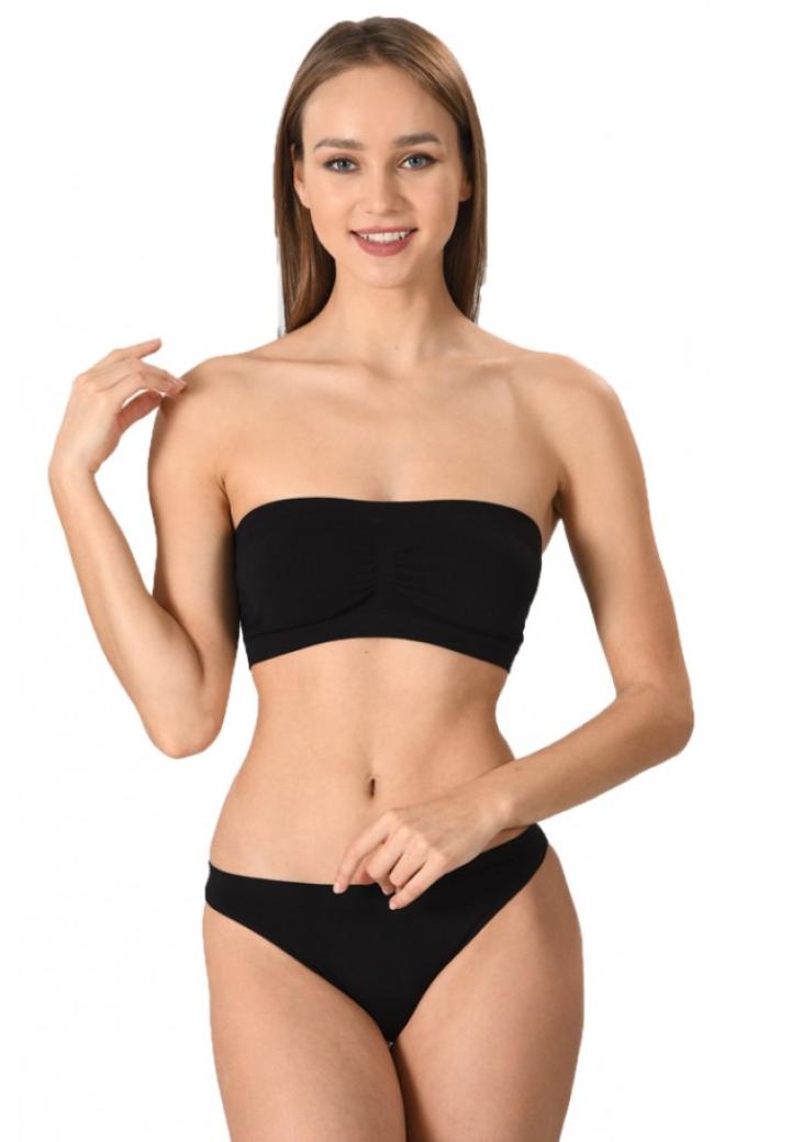 Bustiera dama elastica fara bretele, cu pad-uri, material lejer si elastic, culoare negru
